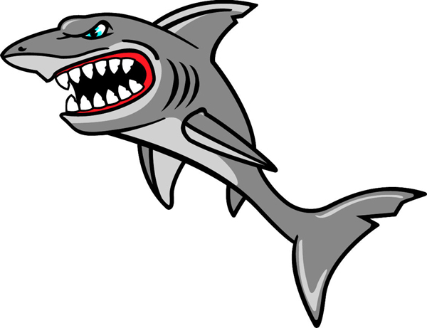 Shark team mascot full color vinyl sports decal. Personalize on line. Shark 3